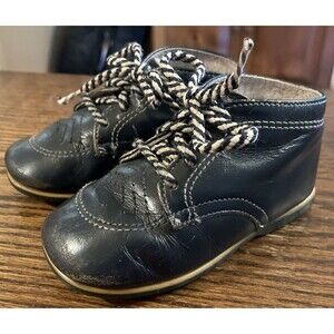 Vintage Baby Child Toddler Shoes Blue Leather Boys Distressed LITTLE MAN SHOES